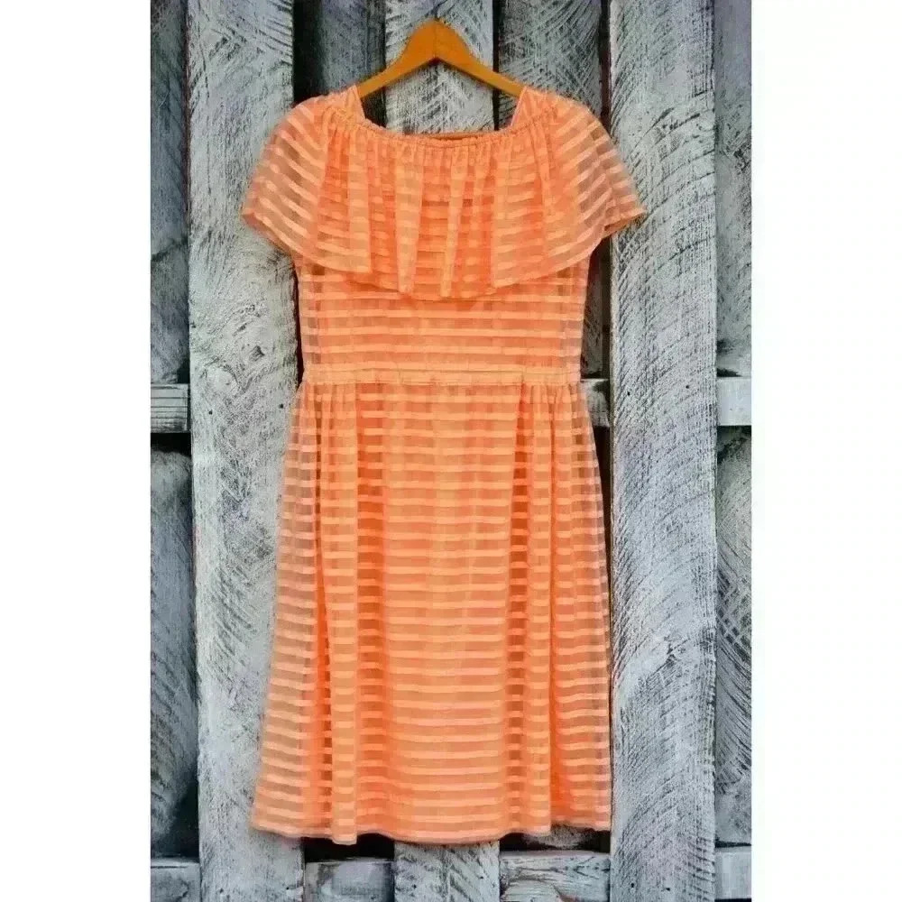 Women's Summer M Peach Dress Circular Ruffle Collar‎ Sheer Slip Two Piece